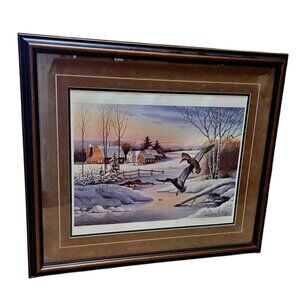 Limited Edition Framed Winter Scene Print By Jerry Raedeke 339/500 Signed Artwor